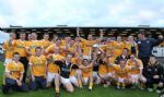 Antrim celebrate their win over Armagh in Wednesday evening's Ulster Under 21 Hurling final at Casement Park. Pic by John McIlwaine