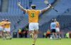 Celebration time - Antrim full-back Cormac Donnelly celebrates at the final whistle as the Saffrons book a quarter-final place against Cork on Sunday next. Pic by Martina McGilloway-iLIVEPHOTOS