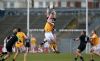 Sligo's Tony Taylor makes a spectacular high catch above Antrim's Kevin McGourty during Sunday's Allianz NFL Division 2 basement battle at Casement Park. Pic by John McIlwaine