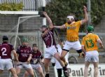 Conor Carson flicks the ball to the Westmeath net for Antrim's opening goal in Sunday's Allianz National Hurling League Division 2 game in Mullingar. Pic by John McIlwaine