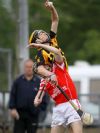 Ballycaslte's Saul McCaughan makes a great catch on the edge of the Loughgiel square in the move which led to his team's goal in the U21 semi-final win over Loughgiel