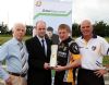 Terry O'Neill who won the Ulster GAA Writers personality of the month award for June was presented with the award at Monday's training by Malcolm Crawford of sponsors Quinn Insurance. Included are chairman of the Ulster GAA Writers Jerry Quinn (left)and Antrim manager Liam Bradley. 