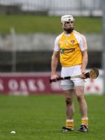 Antrim captain Neill McManus whose late point edged Antrim to a Walsh Shield semi-fnal win over Laois at Rathdowney 