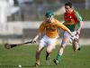 Antrim's top scorer Paul Shiels in action against Carlow's James Hickey during Sunday's NHL tie at Dr Cullen Park, Carlow. 