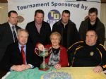 Mrs Josephine McLarnon widow of the late Paddy McLarnon makes the draw for the Creggan Under 21 Football tournament at Friday evening's launch at the Creggan clubrooms while looking on are Creggan club chairman Tony McCollum (front right), Ulster Council chairman Martin McAvinney (front left) and L-R, Colm McLarnon, tournament sponsor Thomas Devlin of T Devlin Car Sales, Ciaran McLarnon and Eamon McLarnon. 