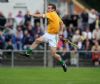 Dunloy goalkeeper Gareth McGhee jumps for joy after scoring his team's second goal from a penalty in Sunday's Antrim Senior Huring Final win over champions Cushendall. Pic by John McIlwaine
