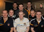 Antrim gaelic footballers and hurlers were joined by Monaghan's Darren Hughes as they had their hair cut by hairdresser Shauna Gillan (inset) at the Erin's Own club in Cargin, Toomebridge to raise funds for the Irish and Ulster Cancer Foundation. Included are hurlers Shane McNaughton (back left), Neill McManus (back right), Monaghan footballer Darren Hughes (back centre) Antrim footballers L-R, Paul Doherty, Thomas McCann, Justin Crozier, John Finucane and Michael McCann. Pic by John McIlwaine 