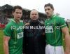 Antrims Arron Graffin and Cormac Donnelly with Ireland assistant manager Jingo McKernan