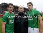 Antrim’s Arron Graffin and Cormac Donnelly with Ireland assistant manager Jingo McKernan