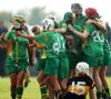 Creggan players celebrate after their win over Ballycaslte in Saturday's Antrim Senior Camogie semi-final in Glenravel