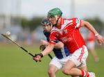 Loughgiel's Joey Scullion in action against St Gall's Kiearn McGourty during Sunday evening's SHC preliminary round in Dunloy. Pic by John McIlwaine