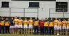 Antrim players stand for a minutes silence before Sunday's game with Sligo in memory of Michael McNeill, brother of team trainer Paddy McNeill