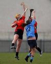 Emma Connor and Rebecca Walsh contest a high ball with Loughrea's Tracey Murray.
