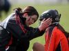 Team manager Una Brady attends to Niamh Donnelly after she went down injured