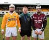 Antrim captain Neil McGarry, his Westmeath counterpart Paul Greville and match referee Fergus Smith before the throw-in