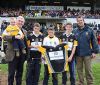 Frank MacElhatton (and his son Conor) of MacElhatton Solicitors, who have sponsored kits for the Antrim hurling and football Development Squads, is seen here with team representatives  Eoin Fleming, Christy McNaughton and Michael Bradley and his son Conor.