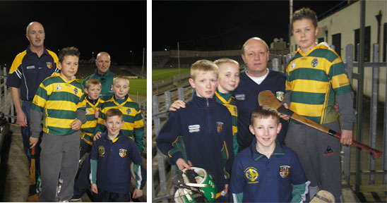 Robert McNulty, Eoin O'Neill, Dean Goodall and Christopher McShane after the Antrim v Dublin NHL game meet the managers and players.